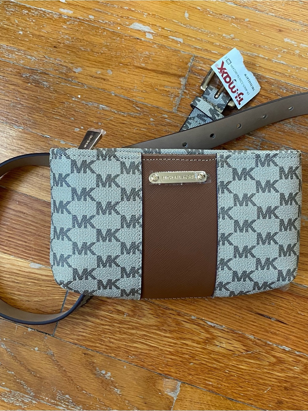 NWT Michael Kors Beige and Brown MK Logo Belt Bag